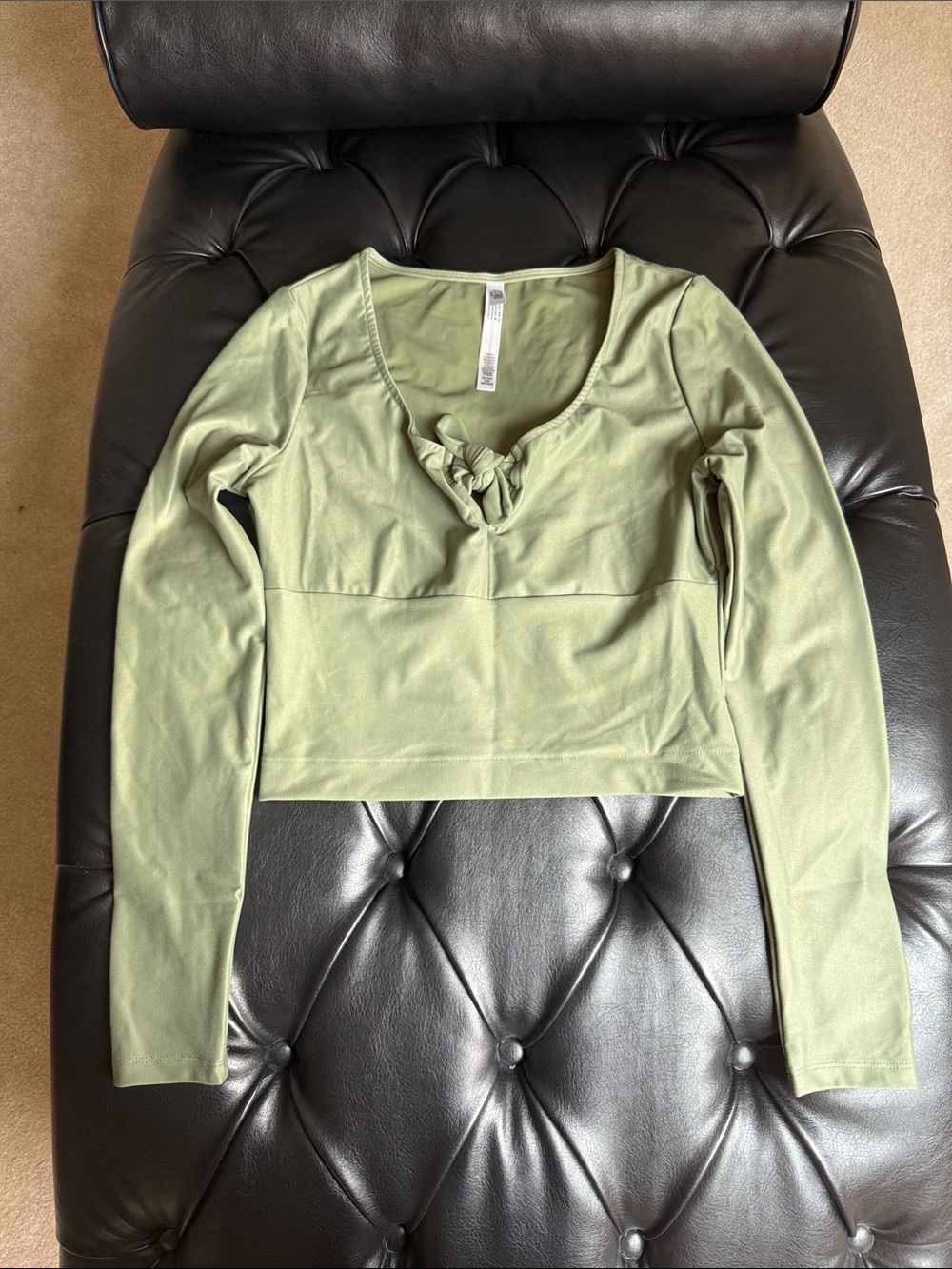 Victoria's Secret Sage Green Long Sleeve Tie-Front Crop Top